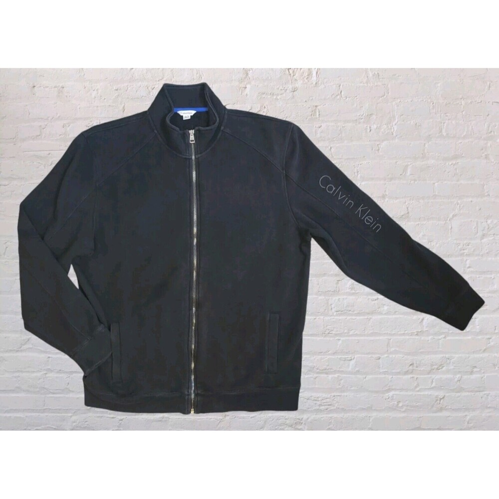 Calvin Klein Fleece Jacket Soft Touch Mens XL Black Lightweight Logo Full Zip